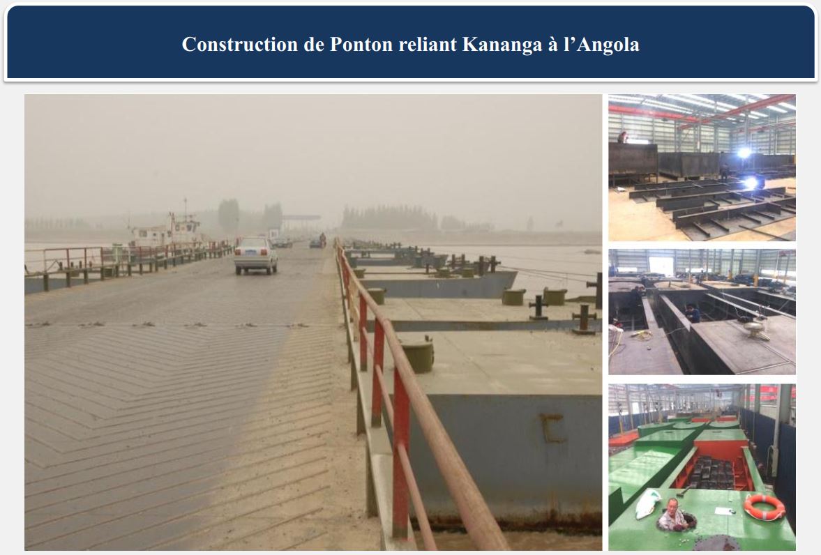 HONGFENG SARL RDC réalisation du pont flottant reliant Kananga à l’Angola De 2014 à 2015